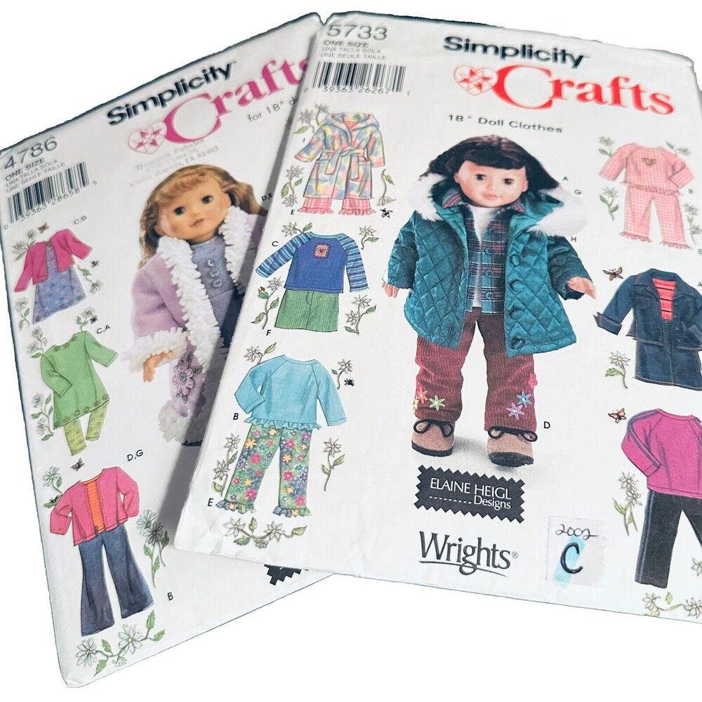 Lot of 2 Simplicity  4786 & 5733 18” Doll Clothes Sewing Pattern Elaine Heigl
